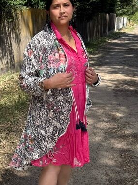 Johnny Was Reversible Floral Tuxedo Jacket/Kimono with Tassels XL